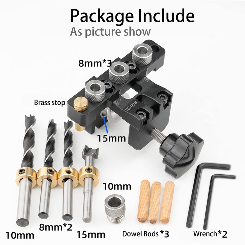 RUIITEN Updated 3 in 1 Woodworking Doweling Jig Kit, Adjustable