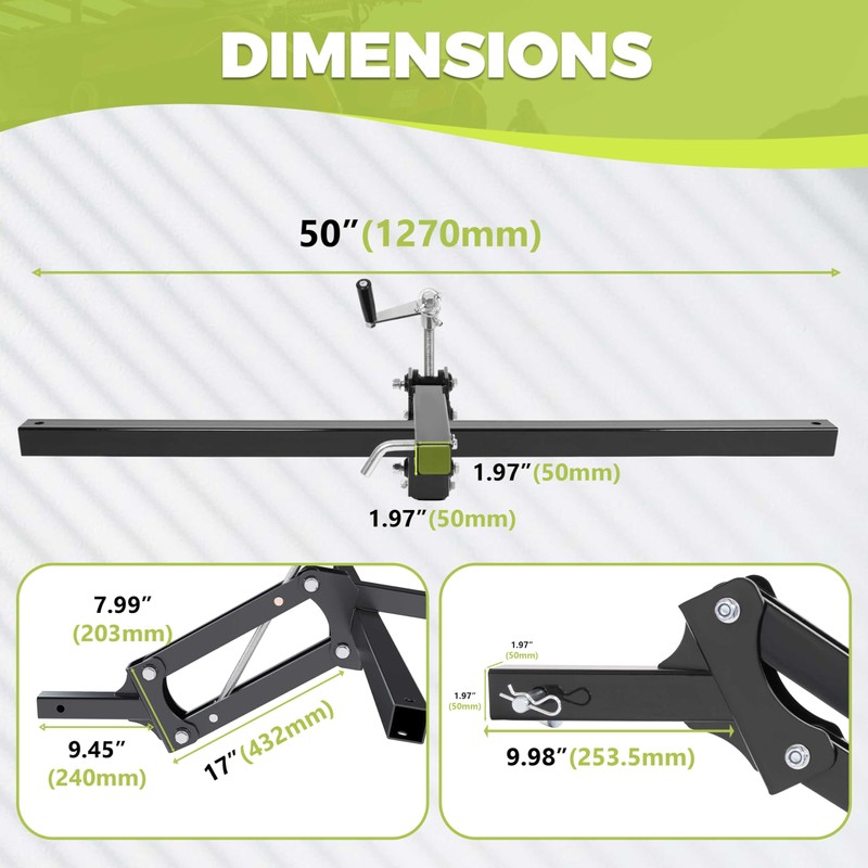 KUAFU ATV/UTV Manual Implement Lift, 1-Point and 2-Inch Receiver, 50