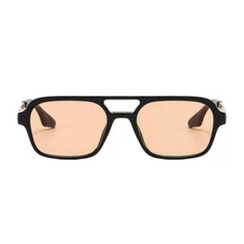 qinqilanqi-S Trendy Vintage 70s Square Sunglasses for Men and Women Metal Design, Double Bridge UV Protection, Black/Light Tee