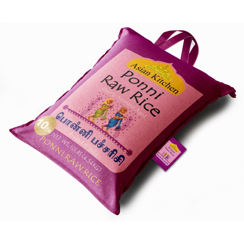 Asian Kitchen Ponni Raw Rice 10-Pound Bag, 10lbs (4.54kg) Short