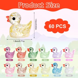 GSrenyu 60 Pcs Mini Resin Ducks Mini Ducks Glitter Tiny Ducks Resin Ducks Little Ducks Twinkle Small Ducks Mini Resin Animals Miniature Ducks for Garden Landscape Aquarium Dollhouse Party Potted Decor