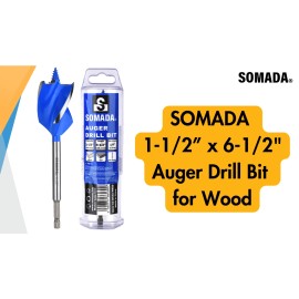 SOMADA 1-1/2-Inch x 6-1/2-Inch Auger Drill Bit for Wood, Hex Shank 1/4-Inch