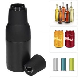 Enfriador de Botellas de Cerveza, Enfriador de Botellas de Acero Inoxidable Doble para Latas de Botellas de Cola de Cerveza Aislantes Al Vacío Enfriador de Botellas de Cerveza con Abridor de(Negro)