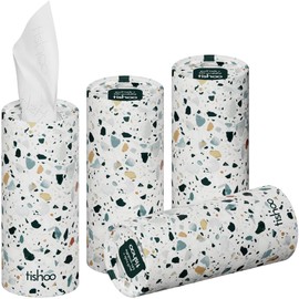 tishoo 4 Ply Ultra Luxurious Handkerchiefs with Hyaluronic Acid | For Car Cup Holders | Home & Travel | 4 Tubes x 40 Wipes | Multi/Terrazzo