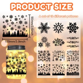 INFUNLY Set of 12 Christmas Snowflakes Mason Silhouettes Jar Stickers 3.9x3.5Inch Christmas Decals Elk Silhouette Cutouts for Jars Home Wall Windows Scrapbook Decoration Supplies DIY Crafts
