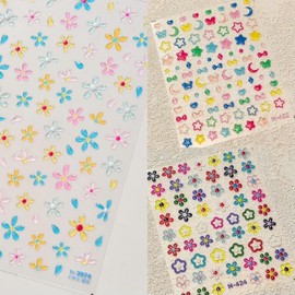 Dedyel 5D Flower Embossed Nail Art Stickers Cute Jelly Flower Daisy Sticker Colored Star Peach Heart Bow Jelly Nail Stickers for Women Girls Manicure Decoration
