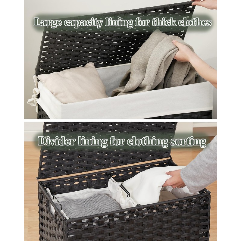 SETVSON Laundry Hamper with Lid Wicker Laundry Basket 112L, Black