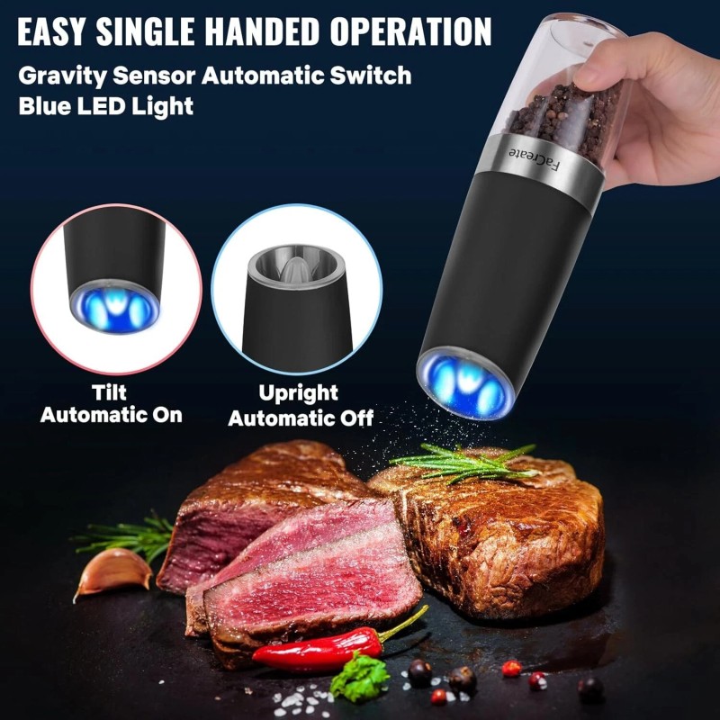 FaCreate Gravity Electric Salt and Pepper Grinder Set,Automatic Operation