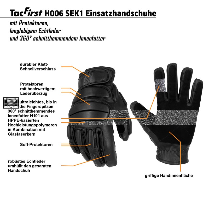 TacFirst Tactical Glove - SEK 1 Cut-Resistant Spectra Leather Glove