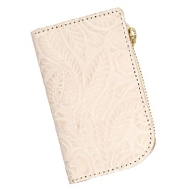 Agility affa "Bell" Key Case, Coin Case, Ultra Small Wallet, Floral Pattern, One-piece, Women's, Mini, Small, L-shaped Leather, white