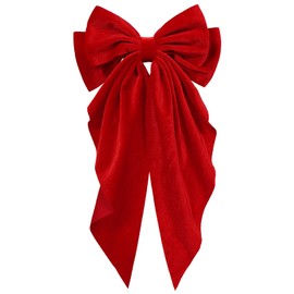 Red Big Long-Tail Velvet Hair Bows French Barrettes Clip for Women Girls Thick Hair,Oversized Aesthetic Xmas Valentines New Year Holiday Party Dress Outfit Decoration Accessories Gift