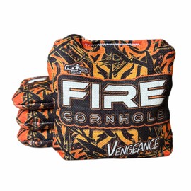 FIRE CORNHOLE | Cornhole Bags | ACL Pro Approved | Weather Resistant | Regulation Size and Weight | Vengeance Series | Set of 4 | Made in The USA (Orange)