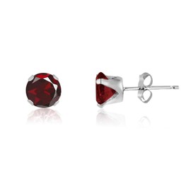 GARNET RED 11MM Classic Brilliant Round Cut Cubic Zirconia (CZ) Sterling Silver Birthstone Stud Earrings/Ear Studs for Women Ladies Girls - 925 Sterling Silver. 11-GARN