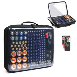 Luxtude Battery Organizer Storage Case with Tester, Clear Battery Storage Organizers Holds, Hard Batteries Holder Organizers, Portable Batteries Case Organizer (Black Large)