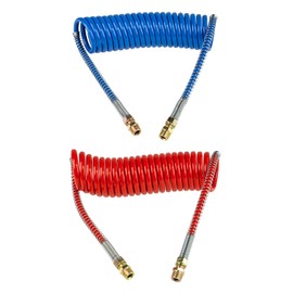 15' RED AND BLUE COIL COILED AIR LINE HOSE SET - TRAILER BRAKE - 1/2" Fittings