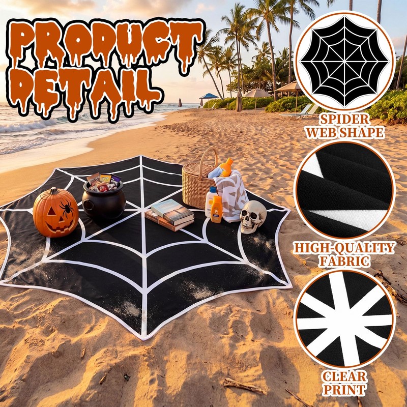 Breling Spiderweb-Shaped Beach Blanket 60 x 60 Inch Summer Halloween
