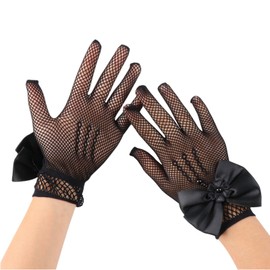 Kingsie Gloves, Children's Dress Gloves, Mesh Girls, Bridal Gloves, Thin, Lace Mesh, Cute, Bowknot Included, Stylish, Black, White, Mesh Gloves, Accessories, Black