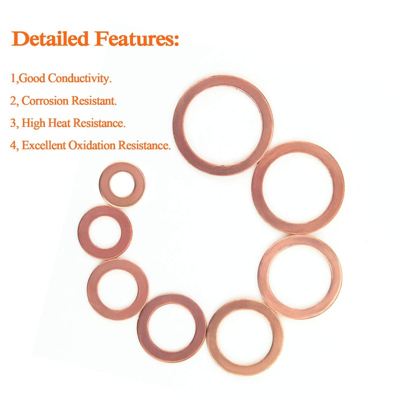 Copper Washer Assortment Set, HELIFOUNER 300 Pieces 12 Sizes Copper