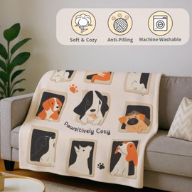 deeinglif Dog Throw Blanket, Cute Puppy Illustration Design, 50x60 Inch, Soft Fleece for Pets and Home Decor, Beige, Great Gift for Dog Lovers