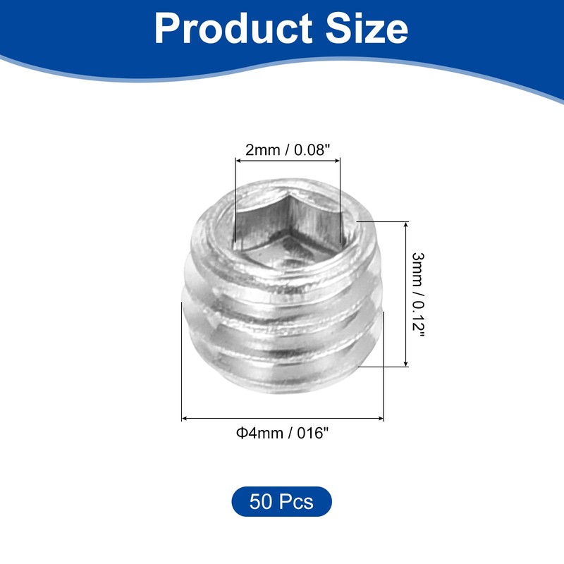 uxcell Socket Set Screws,50Pcs M4x3mm Metric - 304 Stainless Steel