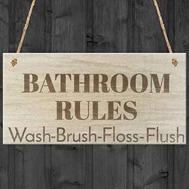 RED OCEAN Bathroom Rules Novelty Wooden Hanging Plaque Shabby Chic Toilet Door Wall Sign
