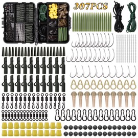 Shaddock 307pcs Fishing Hook Kit, Fishing Accessories Set Including Carp Hooks, Safety Guide Clips and Tubes, Candy Corn, Tubes, Carp Swivel, Pearl Sleeves, Boilie Stops with Fishing Box