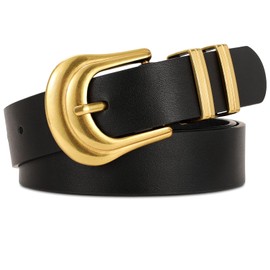 JASGOOD Women's Western Belt Vintage Black Leather Waist Belts for Pants Jeans with Retro Gold Buckle,Black