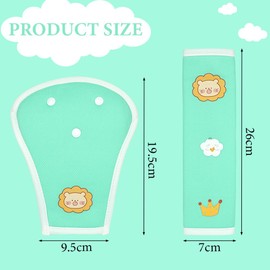 URAQT Car Seat Belt Pads, 2PCS Universal Car Seatbelt Adjuster for Kids, Multifunctional Seat Belt Protectors, Seat Belt Covers with Cartoon Pattern Fit Baby Toddler Kid Adult (Green + Lion Pattern)