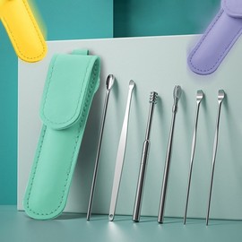 Pastel earpick 6-piece set portable ear cleaning earpick Happy Foret Black 10ea