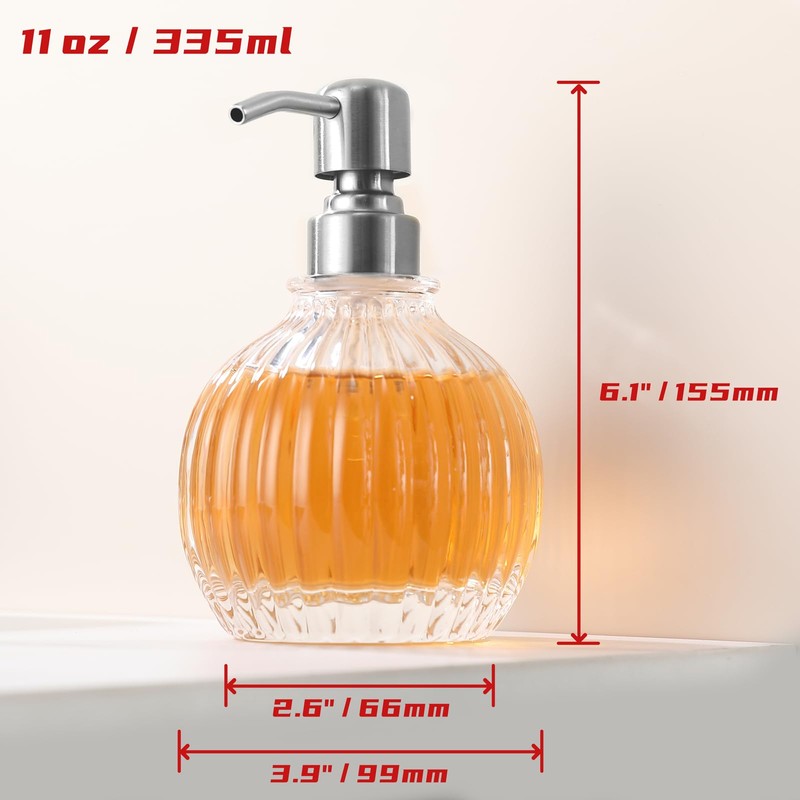 Ximlike Round Bathroom Soap Dispenser Brushed Nickel Pump, Glass Bottle
