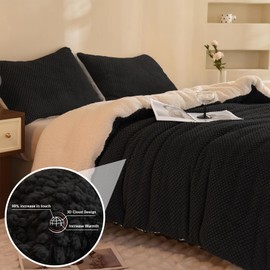 LLanCL 3D Jacquard Design Comforter Set, Ultra-Soft Warm King Size Sherpa Fur Plush 3-Pieces Sets Luxury Cozy Bedding with 2 Pillowcases (104"x90", Black)