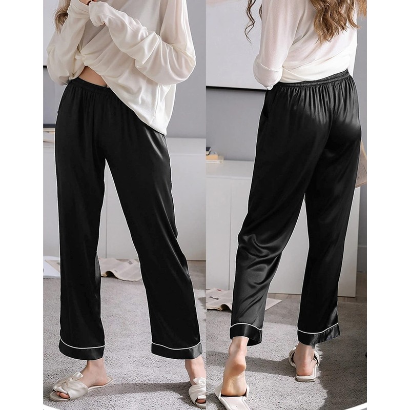 SWOMOG Women's Silk Satin Pajama Bottoms Wide Leg Pants Loose