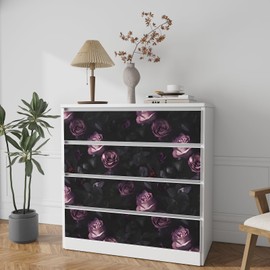 Laatse Dark Floral Wallpaper Peel and Stick, Vintage Black Contact Paper Pink Rose Flowers 17.5" x 118", Wall Paper Murals Removable Self Adhesive Waterproof for Bedroom Shelves Cabinet Drawer Table