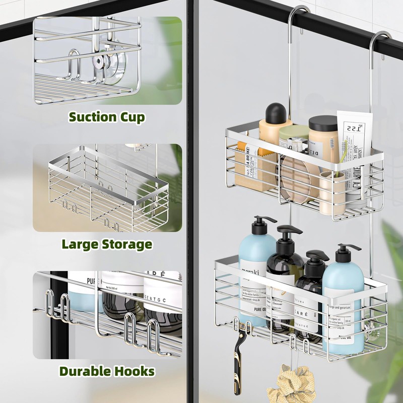 YUOROS Shower Caddy Hanging, 2 Tier Over the Door Shower