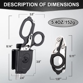 vigor Stainless Steel 6 In 1 Tijeras Raptor Rescue Emergency Shears Scissors - 1 Pack(Black)