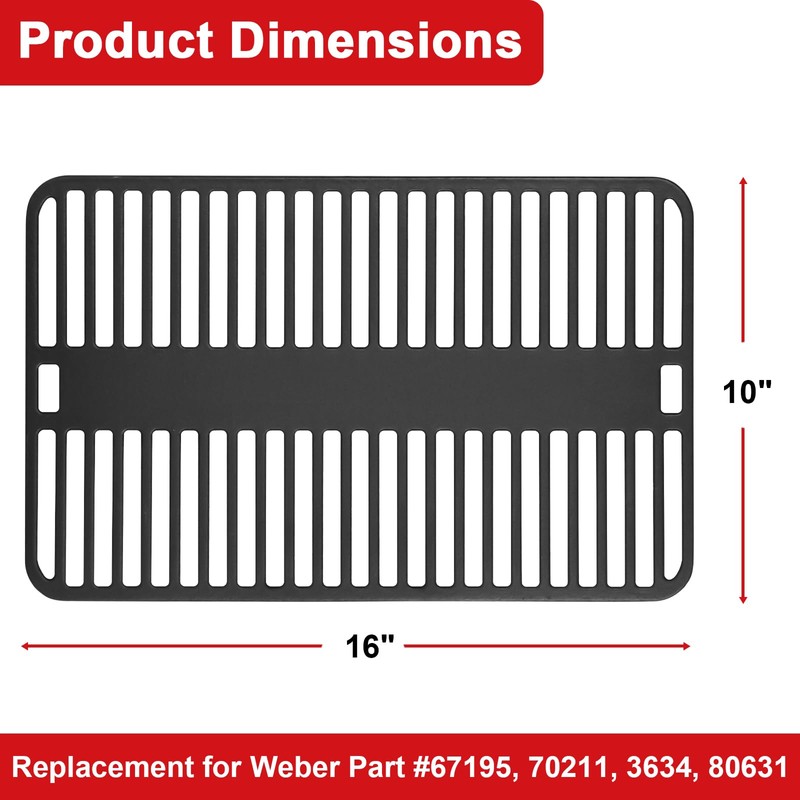 DELSbbq 80631 Cast Iron Cooking Grate for Weber Go-Anywhere, Grill
