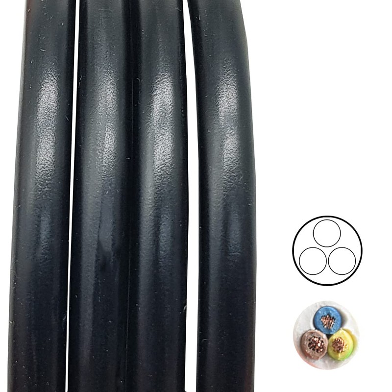 3 m Cable Black H03VV-F 3 x 0.75 mm² PVC