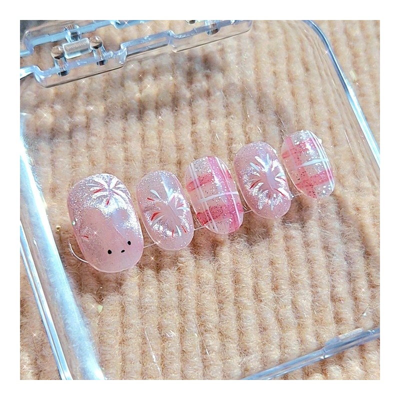 Fireworks Bunny [Handmade Nail Tips] - Long Oval / 불꽃놀이버니[수제네일팁]