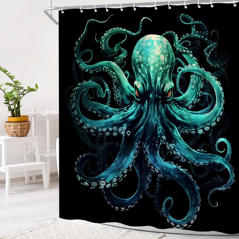 Octopus Shower Curtain Green Octopus Tentacles Ocean Vintage Sea Wildlife
