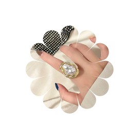 Inilbran Boho Pearl Finger Ring Gold Irregular Beads Open Knuckle Vintage Baroque Pearl Wrap Beads Adjustable Stacking Jewellery for Women, Zinc