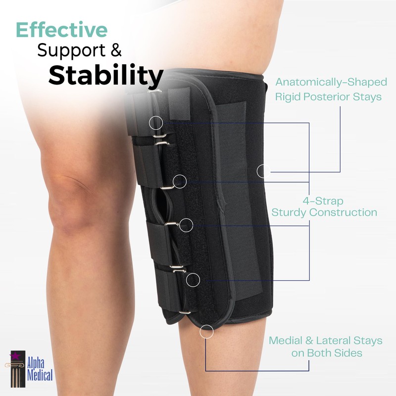 Alpha Medical 14” Long Adjustable Three Panel Orthopedic Knee Immobilizer