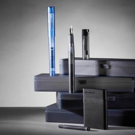 Kaco SKY Fountain Pen with Extra 8 Ink Cartridges, Black Ink Pen with Fine Nib and Ink Converter, Blue