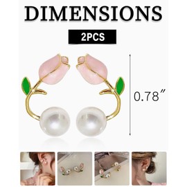 QLEUIFT 1 Pair Boho Pearl Earring Cuff Wrap Earring Tulip Flower Ear Jacket Earring Statement Pearl Piercing Wrap Stud Earrings Gold Flora Front Back Climbing Crawler Earrings Jewellery for Women