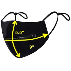 Cleanbreath Reusable Triple Layers Cloth Face Mask with Zipper for Drinking and Eating (Large, Black)