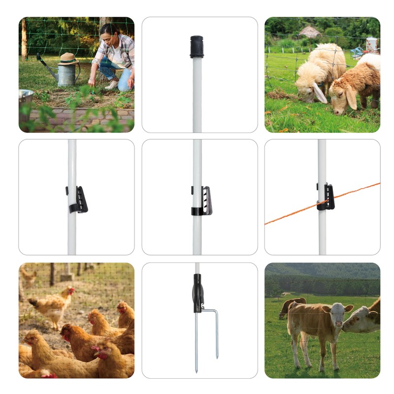 60'' Fiberglass Electric Fence Posts with Double Spikes for Animals,