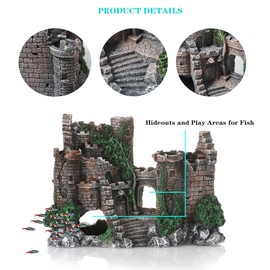 SUPTEC 8 Pcs Aquarium Decorations Kit, Small Resin Castle Fish Tank Decorations Set Mermaid and Rockery Betta Fish Cave Hideout Coral Artificial Plastic Plants Ornament Accessories