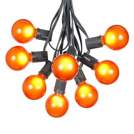 G50 Patio String Lights with 25 Orange Globe Bulbs – Outdoor String Lights – Market Bistro Café Hanging String Lights – Patio Garden Umbrella Globe Lights - Black Wire - 25 Feet