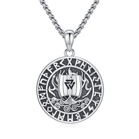 Viking Rune Necklace Men's 925 Sterling Silver Viking Pirate Ship Necklaces Ship Sail Sailboat Necklace Viking Valknut Amulet Nautical Jewellery Gifts for Women 20 + 2 Inch, Sterling Silver, No