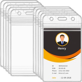 50pcs Plastic Card Holder for Lanyard, Vertical 80mm Thicken Clear ID Card Holders, Waterproof Name Tag ID Badge Holders for Multiple Cards