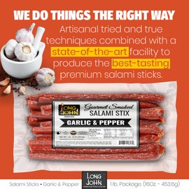 Long John Snacks Garlic & Pepper Dried Salami Stix – Pork & Beef Seasoned with Real Garlic and Peppercorn – Gluten-Free, Bold Flavor & Low Heat – Smoked & Seasoned to Perfection - 16oz.
